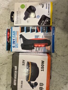 6-in-1 Car Emergency Tool, auto heater fan and wireless hands free car kit